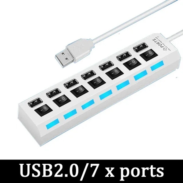 USB 3.0 Strømadapter, 4/7 porte, Multi USB Splitter airies, USB 2.0, Multiple Extension Switch, 30 cm, Dockingstation
