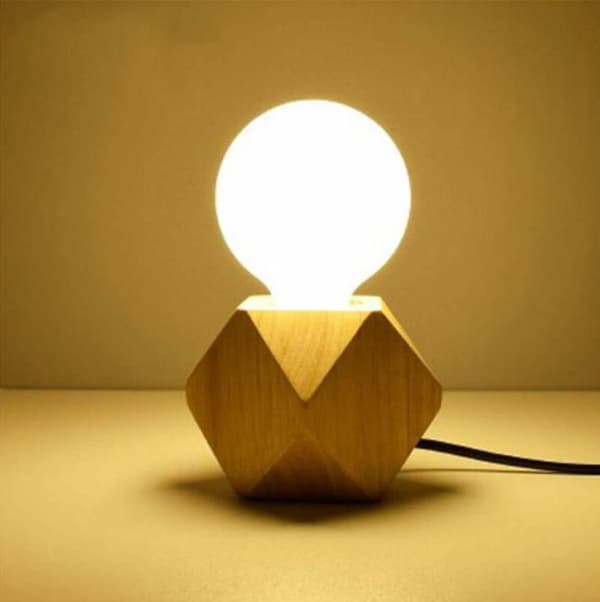 E27 bordlampe træbordlampe diamant sengelampe