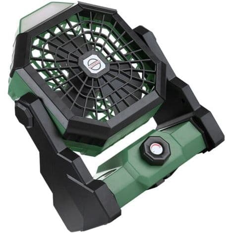 Bærbar genopladelig ventilator med justerbar hastighed og LED-lys. Stille drift. Plastmateriale - grøn farve.
