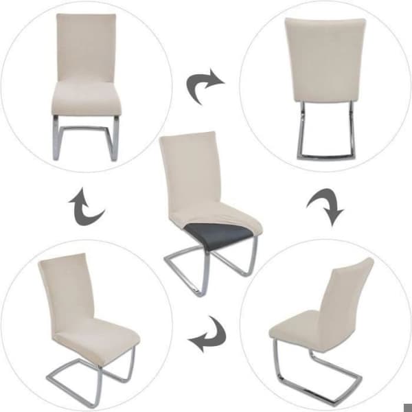 Stolsöverdrag set om 6 stretch stolsöverdrag elastiska stolsöverdrag beige färg.