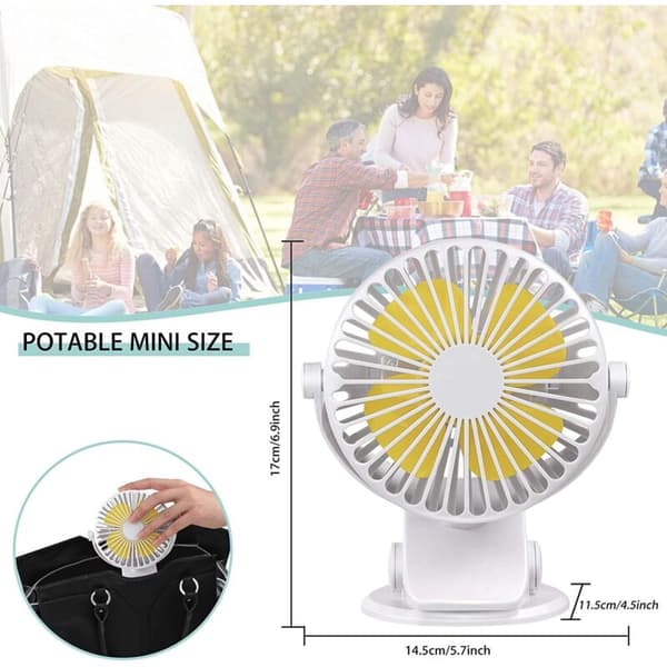 Stille USB-vifte. Bærbar USB-bordvifte med oppladbart batteri. 360° rotasjon - hvit.