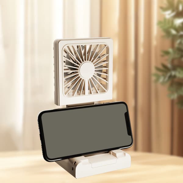 Mini bærbar ventilator - Grå - Batteridrevet - Sammenfoldelig - ABS telefonholder - Udendørs ventilator