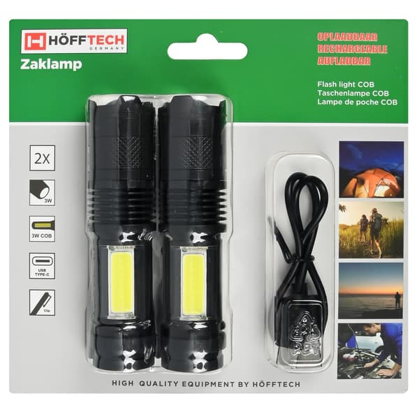 Lommelykt COB oppladbar 2 stk