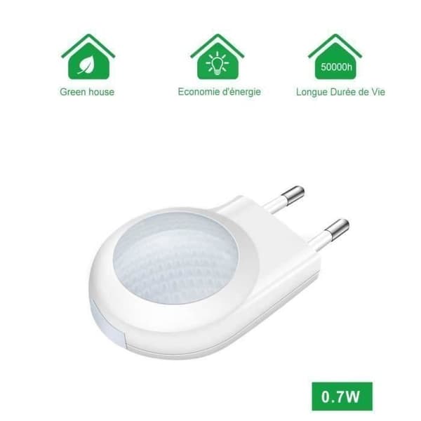 0,7W Mini LED nattlys med lyssensorplugg, automatisk sensor, for barne- og babyrom, hvit, 2 stk LBQ23