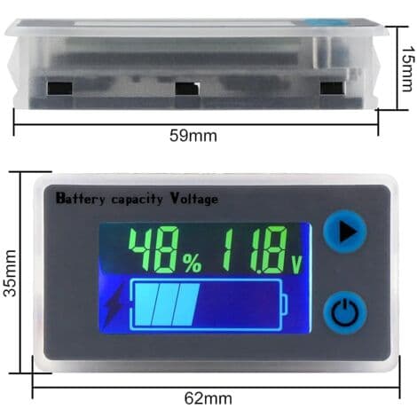 Multifunksjons voltmeter 10-100V LCD batterikapasitetsmåler, temperaturvisning (12V)