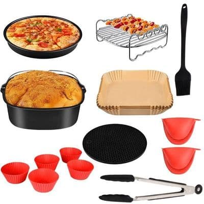 Tilbehørssæt til Airfryer - Firkantet - 8 Tommer - Kulstofstål - Silikone - Rustfrit Stål