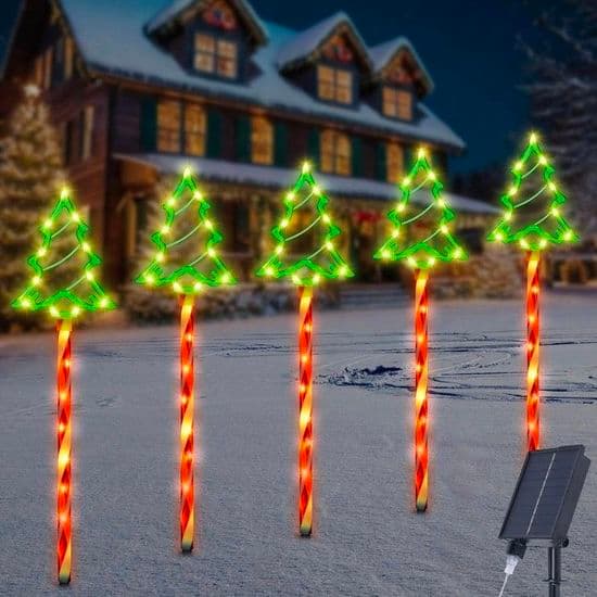 Utendørs solcelledrevne juletrelys, sett med 5, 85 grønne LED-er