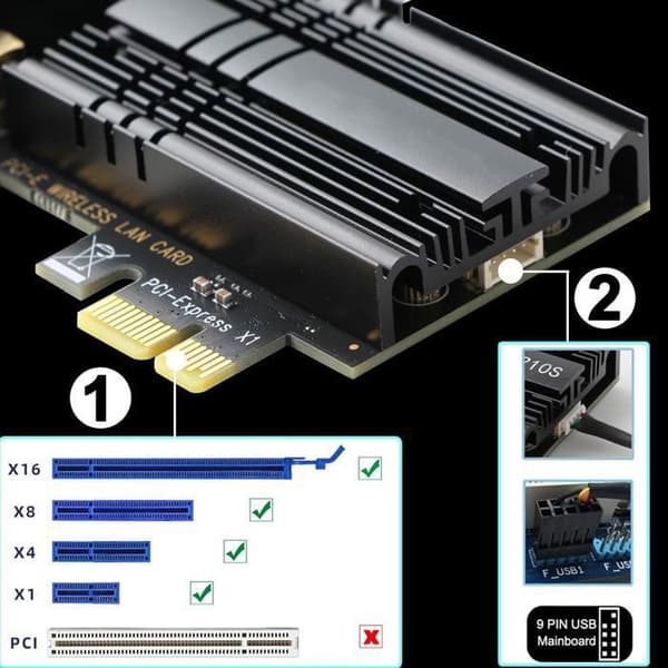 WiFi 6E PCIe-kort - 5400 Mbps - Bluetooth 5.2 - Tri-bånd 6/5/2.4 GHz