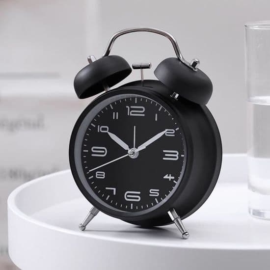 Lysende vekkerklokke - 4 tommer - Alarm - Dekor - Svart
