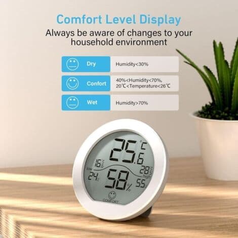 Digital termometer hygrometer, precisionskalibrering, LCD-temperatursensor, med max- och min-registrering, vit