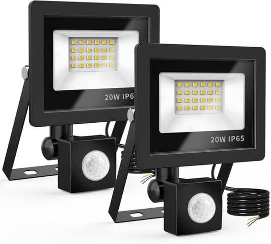 20W Utomhus LED Strålkastare med Rörelsesensor, 24 LED, IP65 Vattentät, 6500K, 220V Spotlight (2-pack)