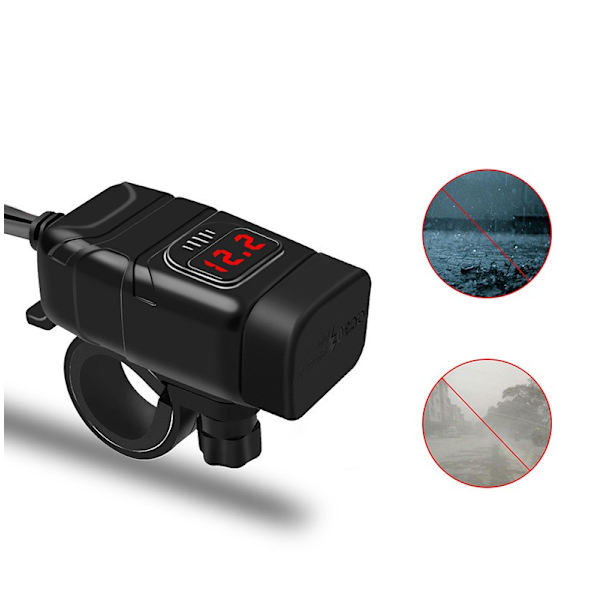 USB-C / USB hurtigoplader til bil og motorcykel Sort