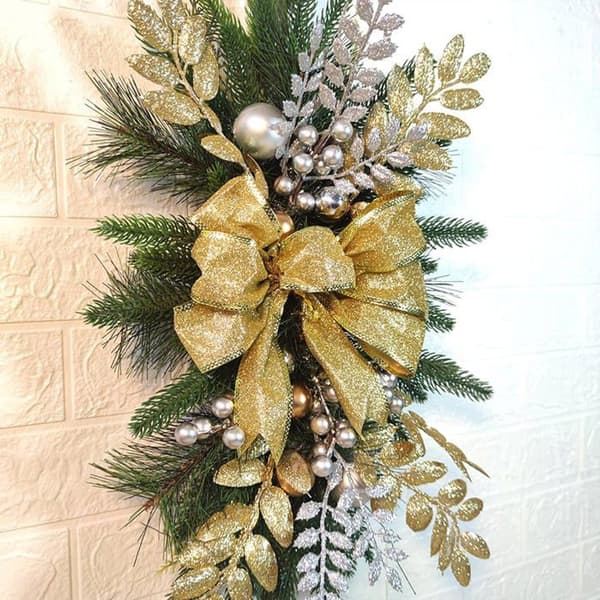 Sett med 2 kunstige julelys, trådløse, dråpeformede, 61 cm, for trappepynt (gul, 30 x 60 cm)