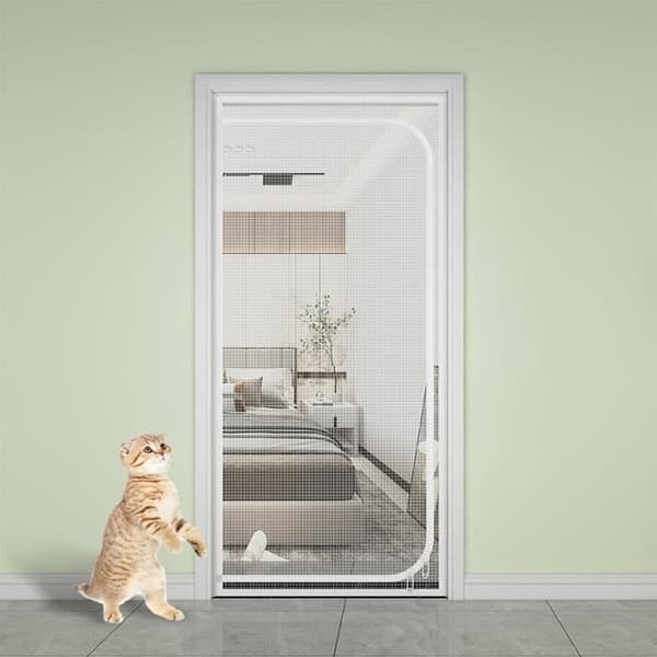 Forsterket myggnetting 80x200 cm - Hvit - For katter og hunder - Krokfeste