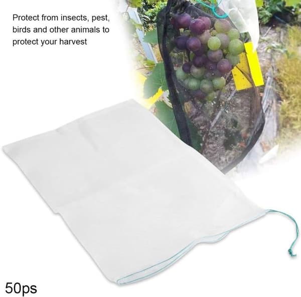 50 stycken nätfruktpåsar, trädgårdsfruktpåsar, nylondesign med dragsko, 30 * 20 cm