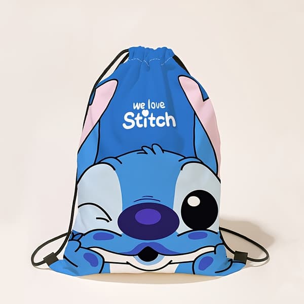 Stitch Drawstring Backpack - Large Capacity, Durable Polyester, Machine Washable, Ideal for Outdoor Activities, Parties, Travel, Yoga, Gym, [DB] Green Leaf Stitch