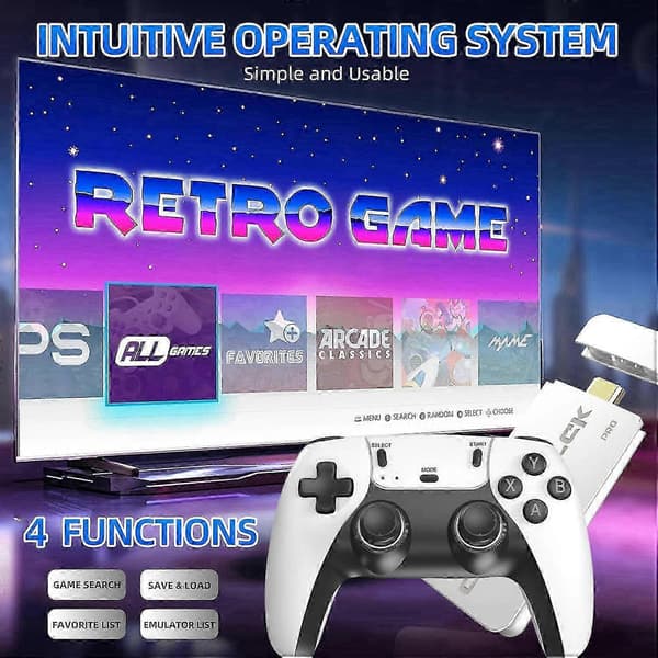Trådløs Retro Spillekonsol 64G 40000+ Spil 4K HDMI Output 2.4G Controller