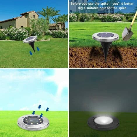 4-LED Solar Hagelys for Utendørs Bruk, 8-LED Markørlys med Spyd