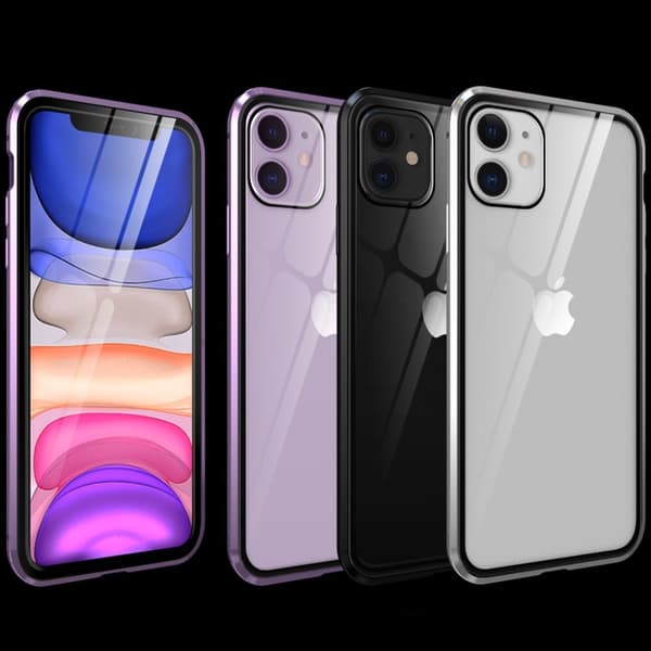Magnetic Case for iPhone, Double-Sided Tempered Glass Protection Black iPhone 16 Silver
