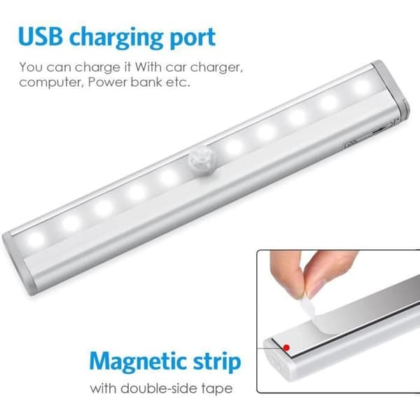 Bevegelsessensorlys - USB oppladbart - LED - Hvit - Innendørs - 3 STK