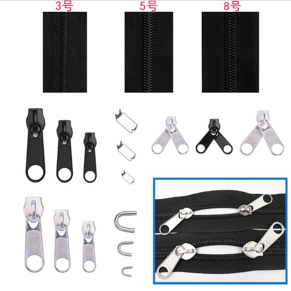 87 stk. sorte nylon lynlåssæt #3, #5, #8 - Alsidigt reparationssæt