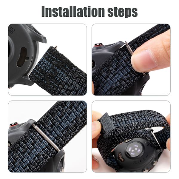 Garmin Compatible Nylon Strap 22mm - Forerunner 245/255/265M Black+Blue Black