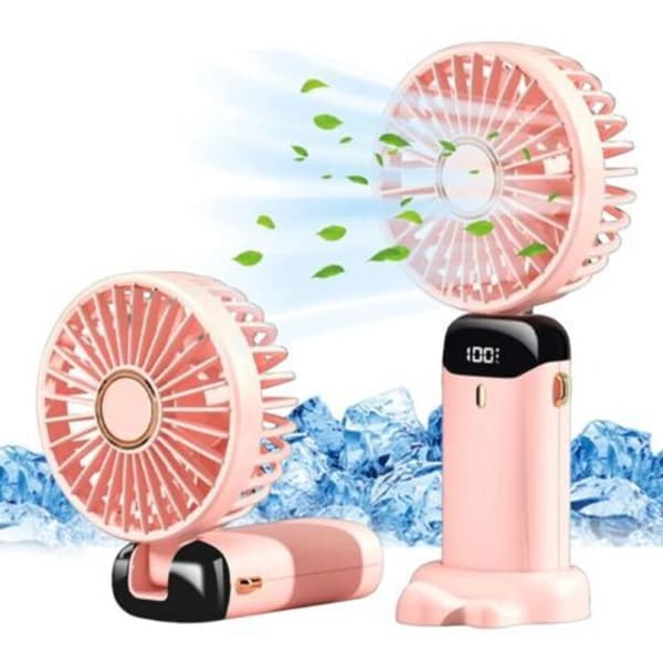 Lille bærbar ventilator. Miniventilator. 5 hastigheder med base. Sammenfoldelig bordventilator (pink)