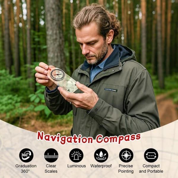 Navigationskompas med lysfunktion og justerbar deklination, til kortlæsning, ekspeditionsnavigation og orientering.