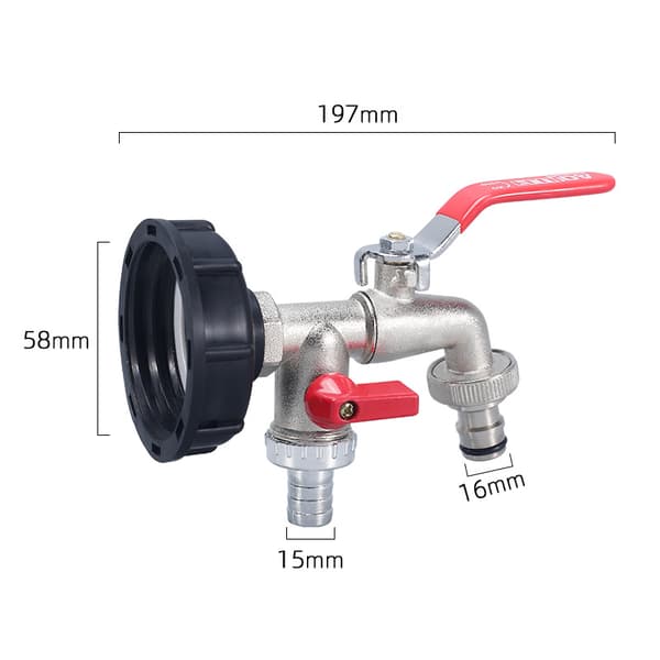 IBC Tote Ventil - 4-veis adapterlokk med legeringskran