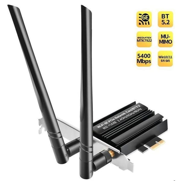 WiFi 6E PCIe -kortti - 5400 Mbps - Bluetooth 5.2 - Kolmitaajuus 6/5/2.4 GHz