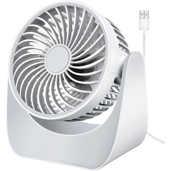 Miniskrivebordsventilator med tre hastigheder. 360° rotation, højtydende bærbar skrivebordsventilator.