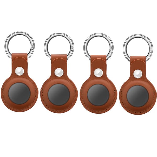 AirTag etui med nøglering PU-læder 4-pak Sort Brown