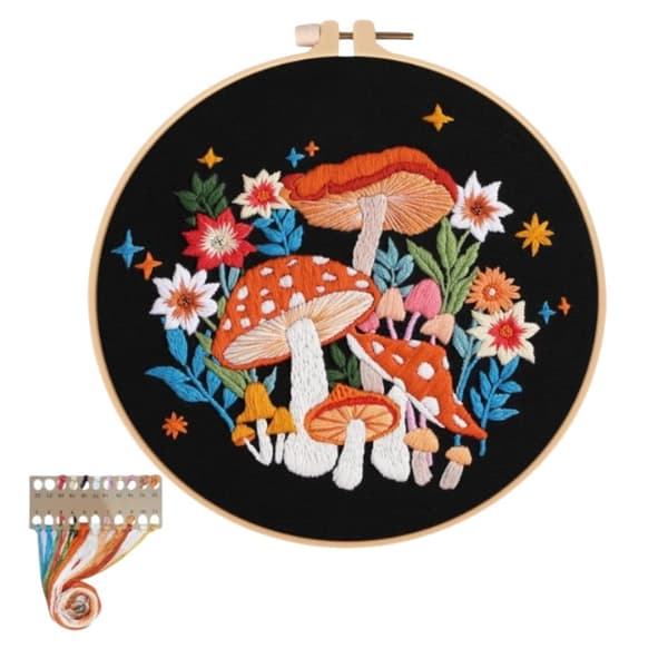 DIY Embroidery Kit with Mushroom Motif - Complete Set for Beginners and Experienced Embroiderers