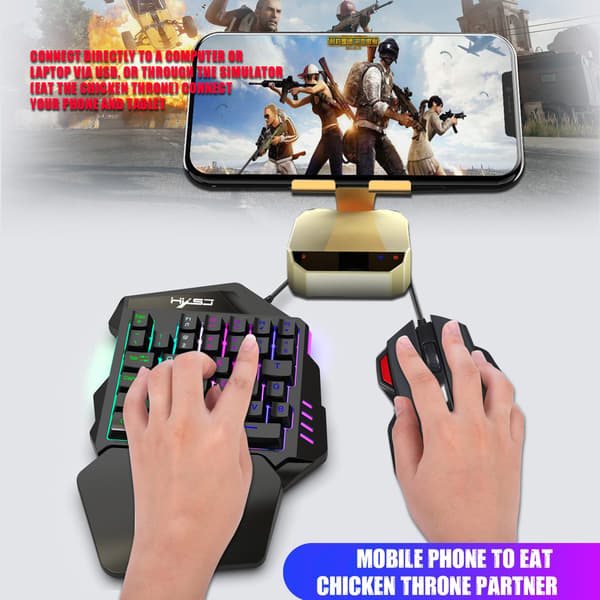 One-Handed Gaming Keyboard, Mouse, RGB Backlit Wrist Rest
