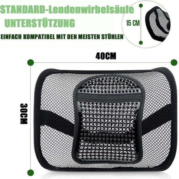 Svankstöd i mesh, svankkudde med massage. Ryggstödskudde för hem, resor, svart