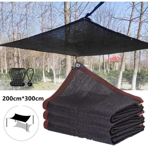 Solsegel - Rektangulärt - 2M x 3M - Svart - UV-skydd