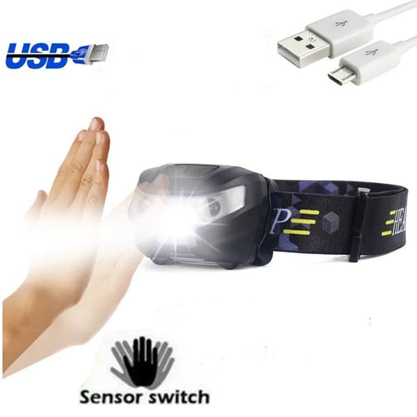 Super Bright Smart Sensor Campinglampe, USB Lommelygte, Pandelampe, Saunalampe