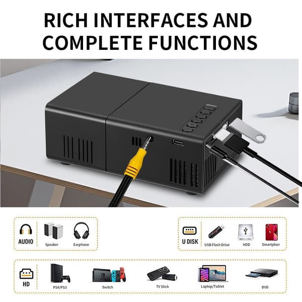 Compact YG300S Mini 3D Projector: Perfect for Home Cinema and Presentations, 1080P Support Black White