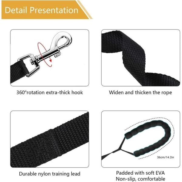 20m sort nylon hundetræningssnor med 6,5 cm metalkarabinhage