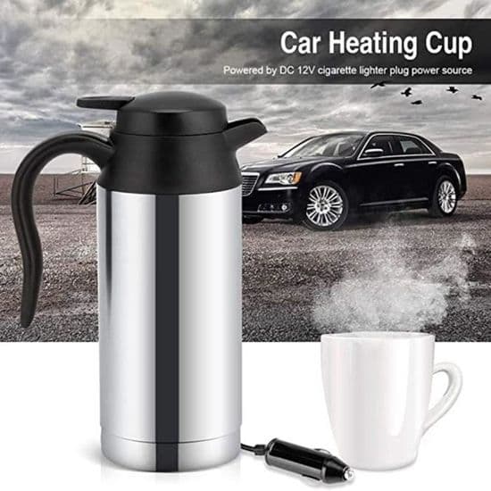 Rejsekedel - 12V 750ML - Rustfrit stål og plastik - Grå - Holder varm
