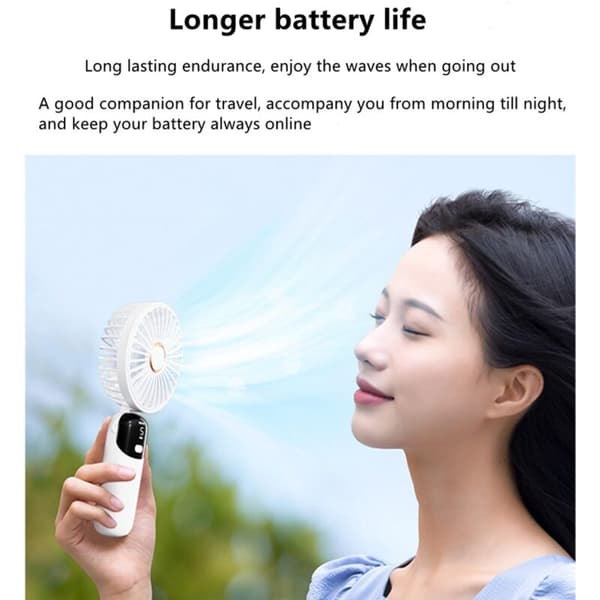 Mini bærbar ventilator, USB bordventilator. Lille fem-trins lommeventilator med base - hvid.