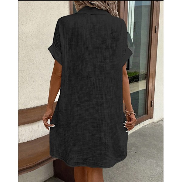 Dress - Casual Solid Color Button Design 3XL L