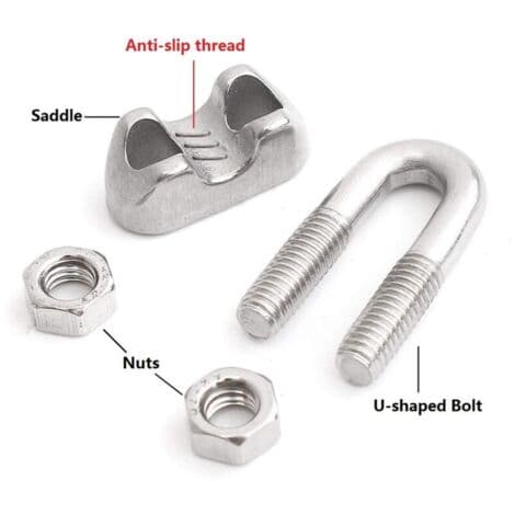 Förpackning med 12 kabelskor i rostfritt stål för 4 mm diameter vajer (M4)