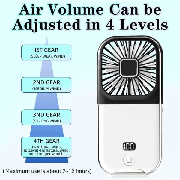 Mini bærbar ventilator, USB genopladelig lommeventilator, lille bærbar lommeventilator (sort)