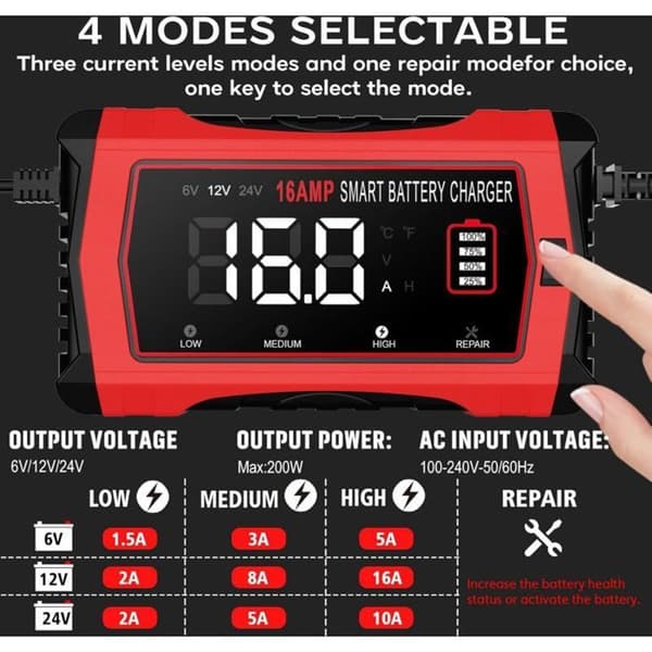 Batterilader - 16 A - 12V/24V - LiFePO4/AGM-GEL