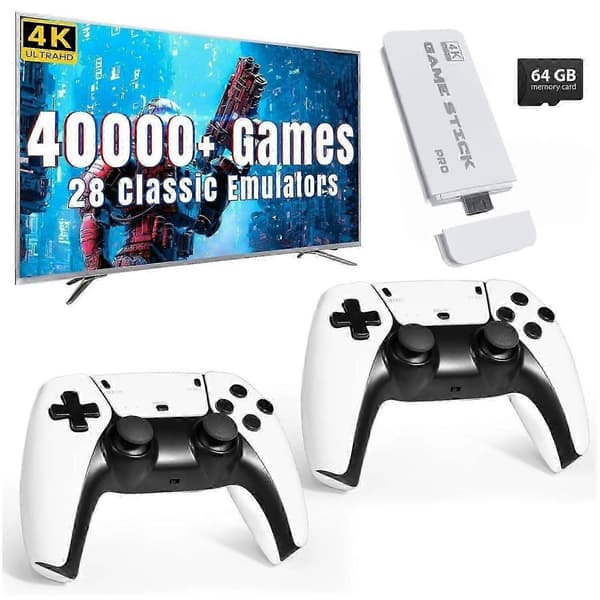 Wireless Retro Game Console with 40,000 Built-in Classic Games, 4K HDMI TV Output, 2.4G Wireless Controller, 64G Nostalgic Game Stick