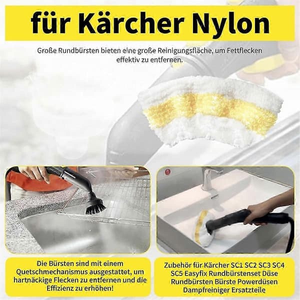 Til Kärcher damprenser tilbehør Easyfix SC1 SC2 SC3 SC4 SC5 tilbehør rund børstesæt rengøring
