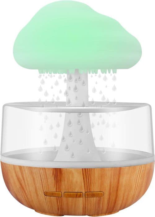 Zen spring natlampe, æterisk oliediffuser, mikro-luftfugter med regnsky og vanddråbelyd (Hvid)