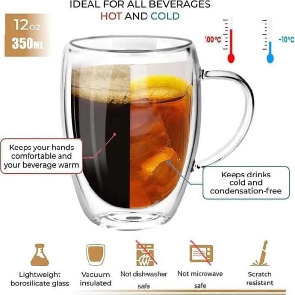Kaffekopsæt med 2 - Borosilikatglas - Dobbeltvæg - 350 ml