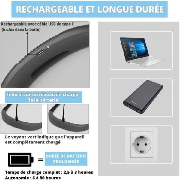 Halslæselampe - 3 farver - USB genopladelig - LED